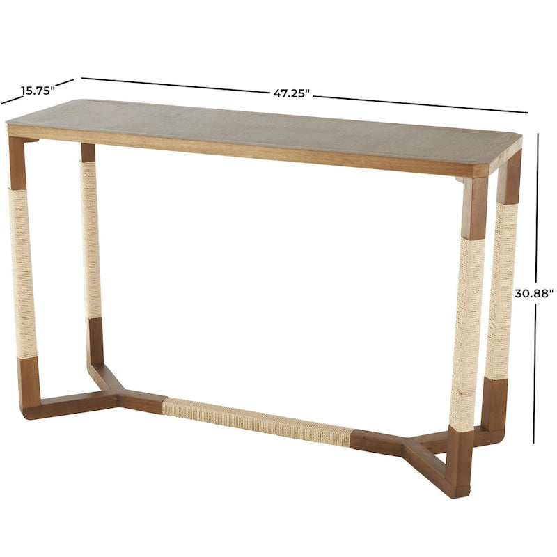 Wooden Console Table with Rope Wrapped Frame - Brown